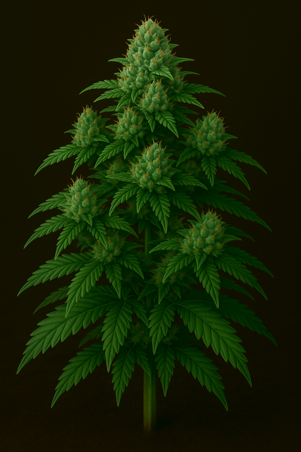 Complete cannabis plant showing all parts